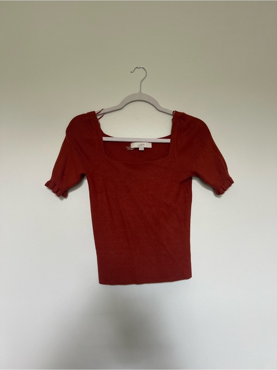 LOFT Tops - LOFT Rust Red Square Neck Short Sleeve Knit Top